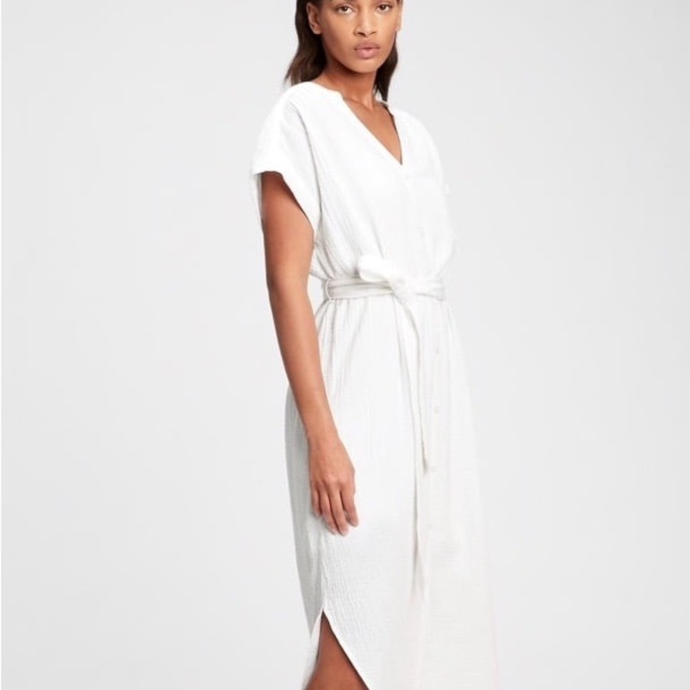 GAP Belted Midi Dress in Fresh White